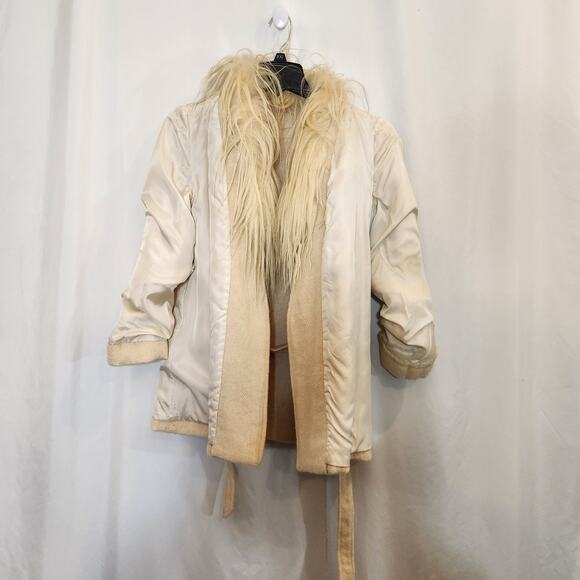 Quiet Luxury Winter Coat Cream 100% Icelandic Wool RARE Size 42 VTG Movie Prop - Picture 10 of 11